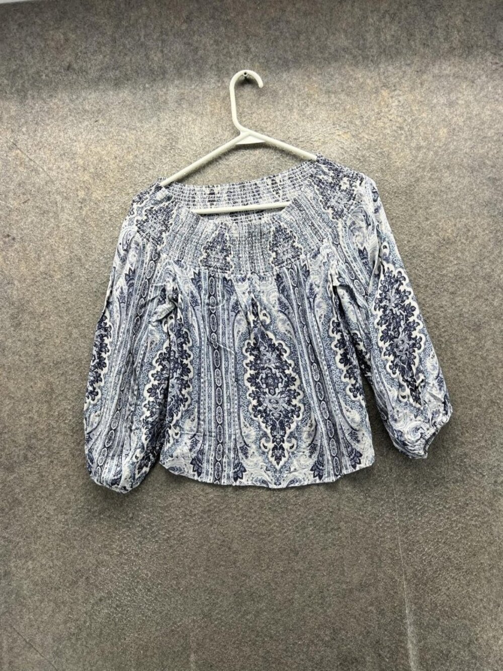 Alice + Olivia Blouse Women Medium Blue Paisley Scoop Neck 3/4 Balloon Sleeve
